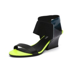Peep Toe Genuine Leather Front and Rear Straps
 Wedges Heels Sandals - Green