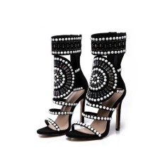 Peep Toe Stilettos Mayan Princess Ankle Straps Gladiator Glitter Sandals - Black