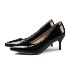 Pointed Toe Stiletto Heels Patent Kdrama Pumps - Black