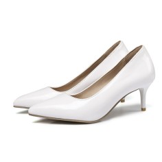 Pointed Toe Stiletto Heels Patent Kdrama Pumps - White