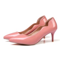 Pointed Toe Kitten Heels Patent Shallow V Cut Pumps - Pink