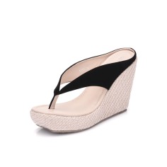 Flip Flop Flock Platforms Wedges Sandals - Black