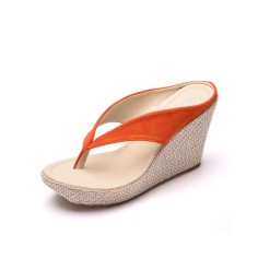 Flip Flop Flock Platforms Wedges Sandals - Orange