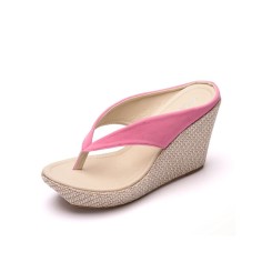 Flip Flop Flock Platforms Wedges Sandals - Pink