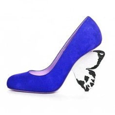 Round Toe Strange Butterfly Heels Suede Pumps - Blue