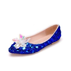 Pointed Toe Rhinestones Cindrella Ballets Flats - Blue