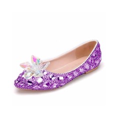 Pointed Toe Rhinestones Cindrella Ballets Flats - Lavender