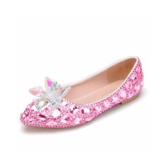 Pointed Toe Rhinestones Cindrella Ballets Flats - Pink
