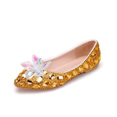 Pointed Toe Rhinestones Cindrella Ballets Flats - Yellow