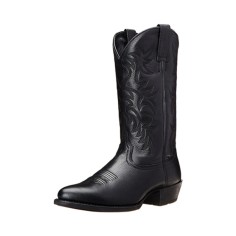 Pointed Toe Chunky Heels Western Vintage Ankle Cowboy Boots - Black