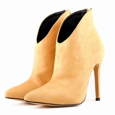 Pointed Toe Stiletto Heels Suede Back Zipper Ankle Highs Booties - Apricot