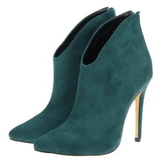 Pointed Toe Stiletto Heels Suede Back Zipper Ankle Highs Booties - Green