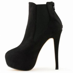 Round Toe Stiletto Heels Suede Back Zipper Platforms Ankle Highs Chelsea Booties - Black