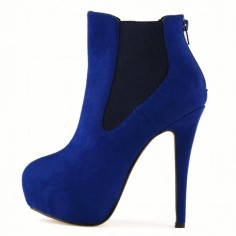 Round Toe Stiletto Heels Suede Back Zipper Platforms Ankle Highs Chelsea Booties - Blue