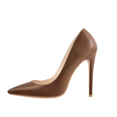 Pointed Toe Classic Stiletto Heels Matte Pumps - Brown
