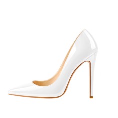 Pointed Toe Classic Stiletto Heels Patent Pumps - White