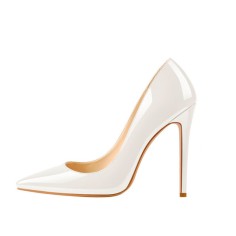 Pointed Toe Classic Stiletto Heels Patent Pumps - Snow White