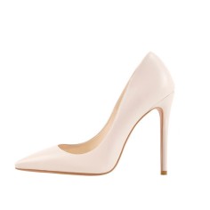 Pointed Toe Classic Stiletto Heels Patent Pumps - Beige
