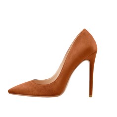 Pointed Toe Classic Stiletto Heels Suede Pumps - Brown