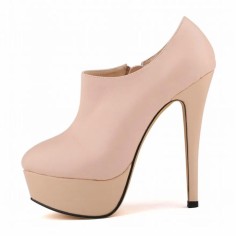 Round Toe Stiletto Heels Matte Side Zipper Platforms Ankle Highs Booties - Apricot