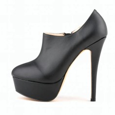 Round Toe Stiletto Heels Matte Side Zipper Platforms Ankle Highs Booties - Black
