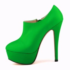 Round Toe Stiletto Heels Matte Side Zipper Platforms Ankle Highs Booties - Dark Green
