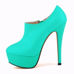 Round Toe Stiletto Heels Matte Side Zipper Platforms Ankle Highs Booties - Green