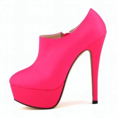 Round Toe Stiletto Heels Matte Side Zipper Platforms Ankle Highs Booties - Rose Red
