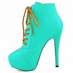 Round Toe Stiletto Heels Matte Lace Up Platforms Ankle Highs Booties - Green
