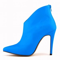 Pointed Toe Stiletto Heels Matte Back Zipper Ankle Highs Booties - Blue