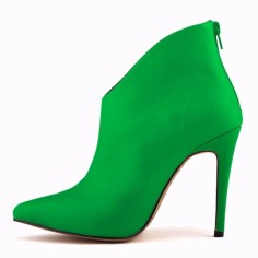 Pointed Toe Stiletto Heels Matte Back Zipper Ankle Highs Booties - Dark Green