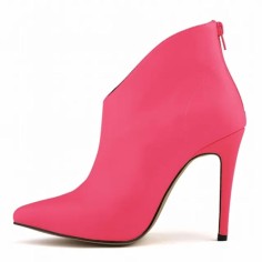 Pointed Toe Stiletto Heels Matte Back Zipper Ankle Highs Booties - Rose Red