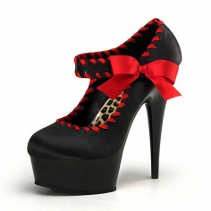 Round Toe Stiletto Heels Platforms Stitch Decorated Mary Janes Pumps - Black Satin