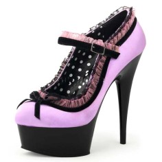 Round Toe Stiletto Heels Platforms Lace Decorated Mary Janes Pumps - Purple Satin