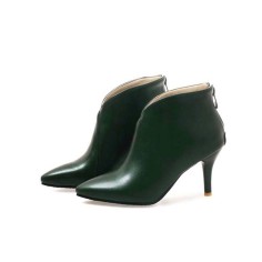 Pointed Toe Kitten Heels Back Zipper Rustic Ankle Booties - Green