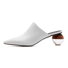 Pointed Toe Strange Ball Heels Half Slippers Sandals - White Leather
