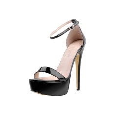 Peep Toe Stiletto Heels Platforms Ankle Buckle Straps Pumps - Black