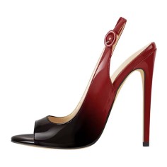 Peep Toe Stiletto Heels Slingback Shade Sandals - Black Red Patent