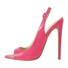 Peep Toe Stiletto Heels Slingback Sandals - Pink Patent