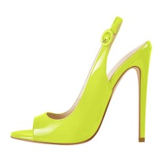 Peep Toe Stiletto Heels Slingback Sandals - Yellow Patent
