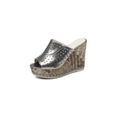 Peep Toe Platforms Breathable Wedges Summer Slip On Sandals - Silver