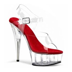 Peep Toe Stiletto Heels Transparent Ankle Buckle Straps Platforms Pumps - Red PVC