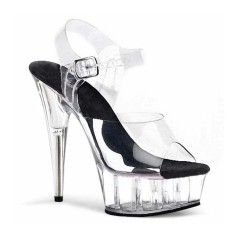 Peep Toe Stiletto Heels Transparent Ankle Buckle Straps Platforms Pumps - Black PVC
