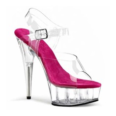 Peep Toe Stiletto Heels Transparent Ankle Buckle Straps Platforms Pumps - Hot Pink PVC