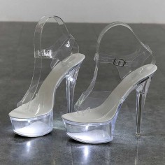 Light Up Italian Heels Peep Toe Ankle Strap Glowing Platform 6 Inch Heel Sandals - White