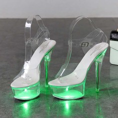 Light Up Italian Heels Peep Toe Ankle Strap Glowing Platform 6 Inch Heel Sandals - Light Green
