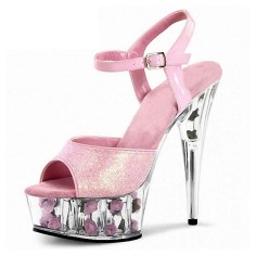 Crystal Toe Flower Base Cone Heel Summer Shoes - Pink with Pink Flowers