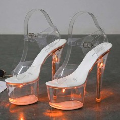 Light Up Italian Heels Peep Toe Ankle Strap Glowing Platform 7 Inch Heel Sandals - Gold