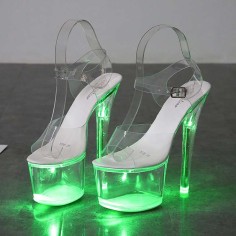Light Up Italian Heels Peep Toe Ankle Strap Glowing Platform 7 Inch Heel Sandals - Light Green