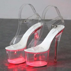 Light Up Italian Heels Peep Toe Ankle Strap Glowing Platform 7 Inch Heel Sandals - Red